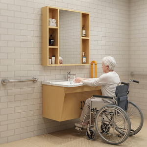 Wall Mounted Mirror Cabinet Disabled <strong>Ada</strong> Approved Wheelchair Design <strong>Bathroom</strong> <strong>Vanity</strong> and Sink for Nursing Homes Projects - Product Image 1
