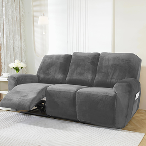 Stretch Velvet Modern Style Comfortable Sofa <b>Slipcover</b> Set for Sectional Recliner Seats Customizable Color Fits Most Recliners - Product Image 2