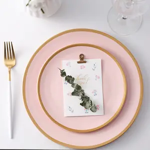 Modern Gold Edge Dinnerware Porcelain Matte Glaze Frosted Texture Nordic Salad Dinner Plates Dish Ceramic Charge Wedding Plate