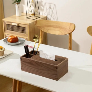 Boîte à mouchoirs en bois de noyer noir, bois massif, luxe léger, convient pour chambre à coucher, salon, maison, table basse créative, salle à manger - Product Image 1