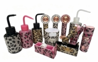 Ensemble d'outils pour cils en strass léopard en gros, fournitures pour cils, conteneur de rangement pour colle diamantée, miroir à cils, mini ventilateur