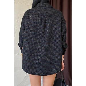 Camisas de Punto con Purpurina Negra al por Mayor, Ajuste Holgado, Talla Única XL, Ropa Larga para Primavera, Verano y Otoño, Estilo Casual, Vintage y Occidental - Product Image 1