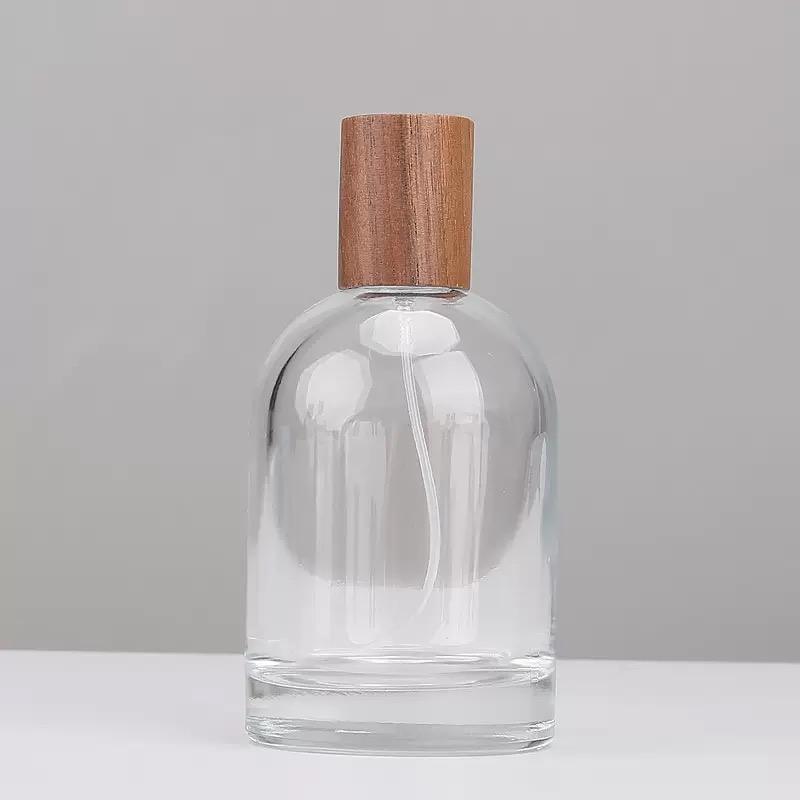 Bouteille transparente + pulvérisateur d'argent + couvercle en bois de hêtre foncé