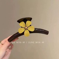 Pince à cheveux requin en acétate, motif floral de luxe, fleur jaune, douce, pour femmes, ornement de fixation pour l'arrière de la tête