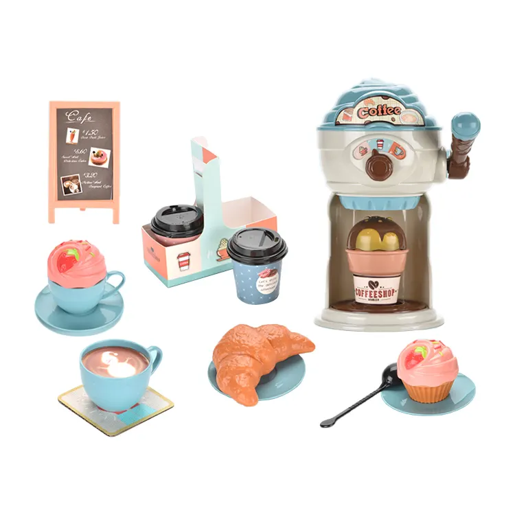 Simulation Cooking Bread Cake Coffee Machine Toy Set Blue Coffee Maker Toy Party To Kids Pretend Play Kitchen Toys For Girls