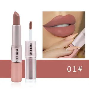 Lip Gloss Lipstik Cair Tahan Lama Warna Matte 2 In 1 Stik Mineral MSDS Lip Beauty Makeup Harian untuk Pesanan Khusus