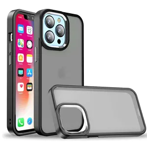 2023 OEM casing pelindung ponsel lensa logam, penutup pelindung ponsel transparan tekstur kulit Matte untuk Iphone