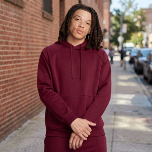 <b>Men's</b> <b>Burgundy</b> Hooded Sweatshirt Regular Fit Casual Autumn Wear 100% Cotton Knitted Front Pocket Design - Product Image 5