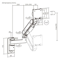 LDA92-112 24 "-57" 27kg bras de moniteur à ressort à gaz robuste support d'ordinateur mural ultra large support de support de moniteur unique pour le bureau