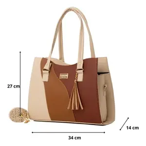 Sac fourre-tout beige en cuir Saffiano pour femme Fana Azyadeth M3733, grande capacité, avec chaîne décorative, sac à main de plage - Product Image 3
