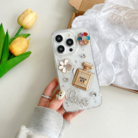 Coque de Téléphone Luxe Strass Flacon de Parfum Portefeuille Fille Paillettes Style Coréen Ins pour iPhone 16 Pro Max 15 Plus 14 12 13 11