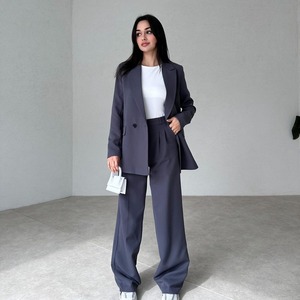 Abito da donna minimalista XS-3XL all'ingrosso completo Casual Plus Size due pezzi pantaloni larghi a maniche lunghe in tinta unita - Product Image 3