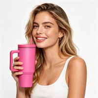 Gobelet isotherme en acier inoxydable de 40 oz avec poignée et paille, tasse de voyage à double paroi isolée sous vide