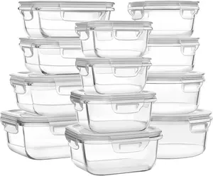 12pcs 세트 뚜껑이있는 유리 식품 보관 용기 식사 준비 용기 밀폐 도시락 박스 BPA 무료 및 누출 방지