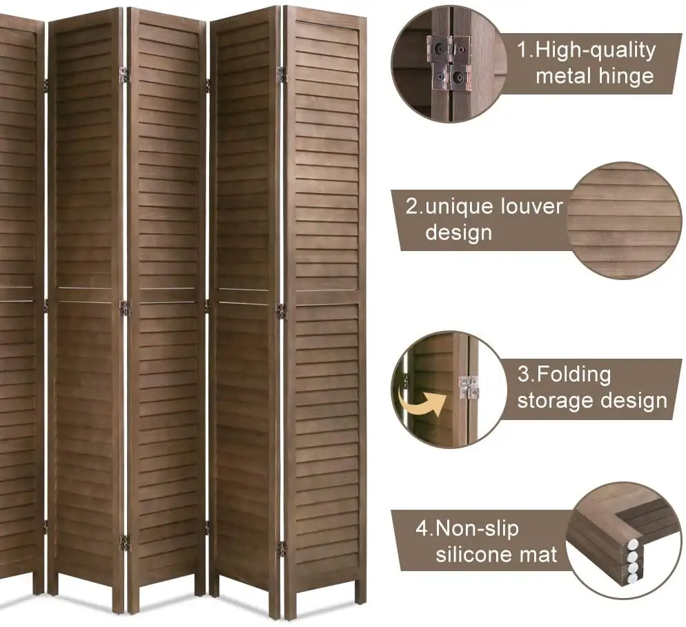 लकड़ी कमरे में विभक्त 5.75 फुट लंबा गोपनीयता दीवार विभक्त तह लकड़ी स्क्रीन 68.9 "x 15.75" के लिए प्रत्येक पैनल घर कार्यालय बेडरूम