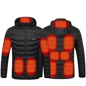 Jaqueta de inverno masculina, bateria aquecida preta lavável de 8 zona, aquecimento usb