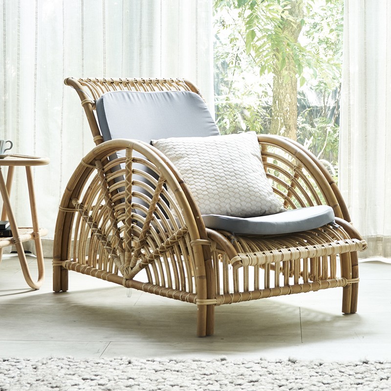 Nordic Style Living Room Hand-woven Leisure Lounge Cane Chair Natural Rattan Wicker Recliner Chairs