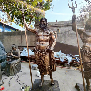 Statue de Neptune Poséidon en Bronze - Sculpture Artisanale du Dieu <span class=keywords><strong>Grec</strong></span> avec Trident, Finition Antique, Technique de Brossage, Forme Personnalisée / Jardin - Product Image 1