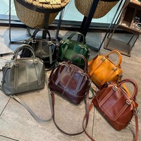 Tas Boston Kulit Asli Vintage Mewah untuk Wanita, Tas Tangan Pegangan Atas Retro Kulit Sapi, Tas Selempang Bahu Wanita Desainer