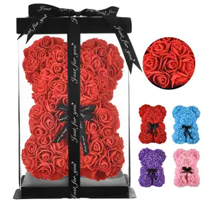 PengZe 25cm Teddybär Rose Anpassen Valentinstag Geschenk für immer Ewige Muttertag Geschenke Teddy Rose Bär Mit Geschenk box