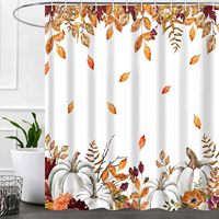 Rideau de Douche en Polyester Feuilles d'Automne et Citrouilles, Imprimé Personnalisé, Imperméable, Écologique, Anti-Moisissure, Vente en Gros