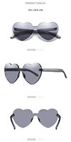 Vente en gros, lunettes de soleil sans cadre personnalisées, couleur bonbon, PC, sans monture, nouvelles lunettes de soleil tendance en forme de cœur