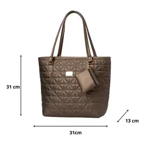 Bolso Tote para Mujer, de Cuero PU y Tela Acolchada, Gran Capacidad, para Todas las Temporadas, Estilo Simple para Ocasiones Informales - Product Image 5