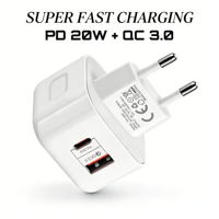 Chargeur mural compact et rapide pour téléphone, double port 20W PD QC3.0, option prise EU, approvisionnement direct usine