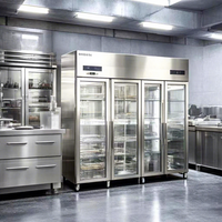 Congélateur vertical à viande Unitech 3500L pour cuisine commerciale, en acier inoxydable, à quatre portes, à température unique, avec éclairage LED