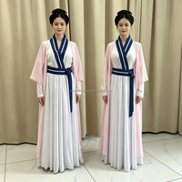 Traje de Danza Clásica China Estilo Hanfu de Gasa Rosa para Mujer, Atuendo para Espectáculos y Entrenamiento de Ritmo Corporal para Grupo