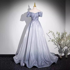 Gradient Evening Gown For Women Empire Waist A-Line Sweetheart Neckline Blue Gray Fairy Dress Reunion Party Formal Wear - Product Image 2