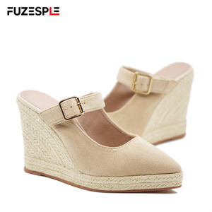 Sandales d'été <span class=keywords><strong>compensées</strong></span> à bout pointu pour femme, en daim, avec bride de cheville et boucle, talon de 10 cm - Product Image 3