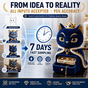 Scatola Portagioie da Tavolo a Forma di Gatto Reale, Ordine all'Ingrosso, Peluche Personalizzato con Logo, Design del Personaggio, OEM ODM, Peluche all'Ingrosso, Animale di Peluche - Product Image 3