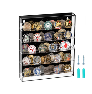 Vitrine moderne en acrylique pour pièces de monnaie avec 5 étagères transparentes et porte magnétique, conception personnalisée en usine pour médailles, jetons de <span class=keywords><strong>poker</strong></span>, épingles - Product Image 1