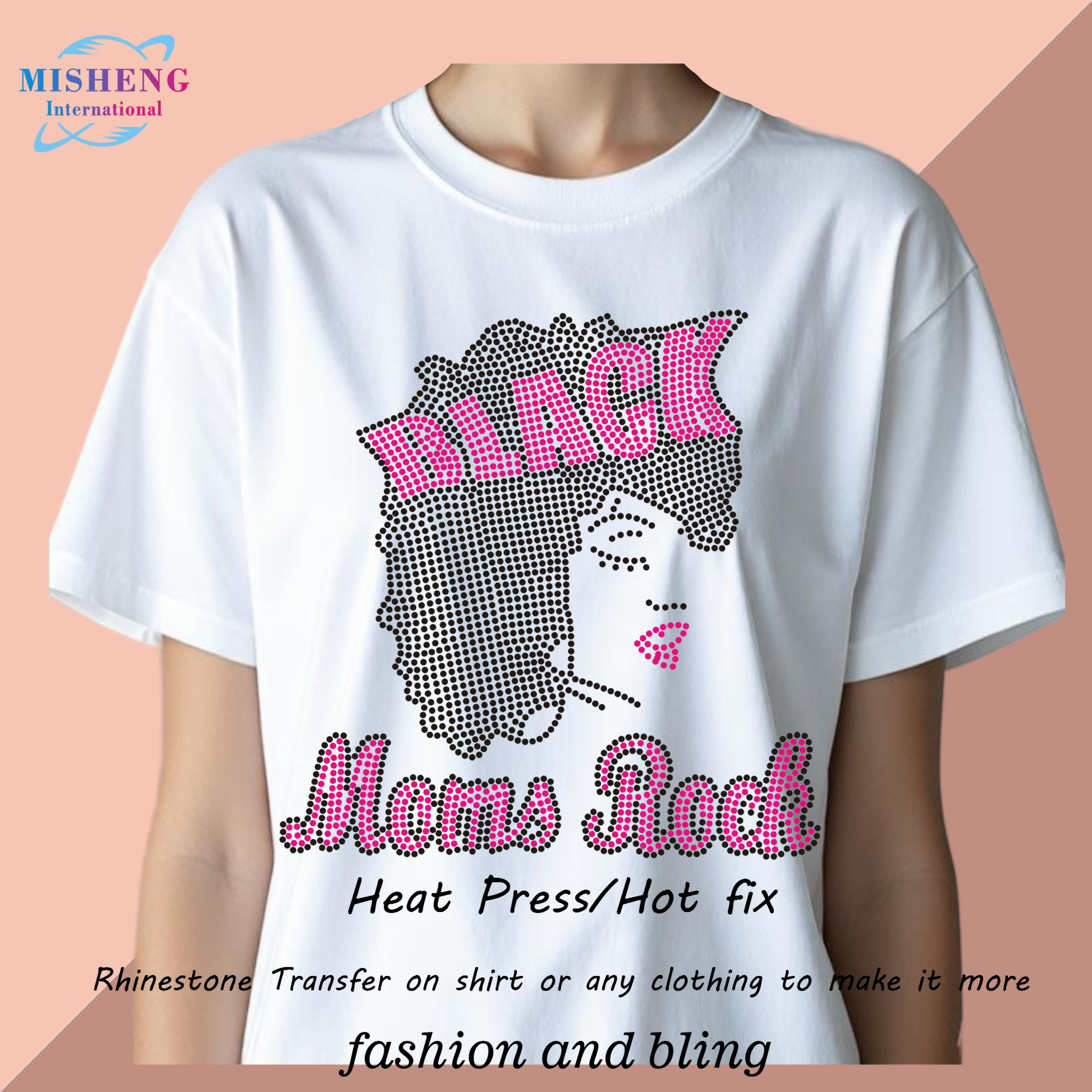 Free Sample Rhinestone Iron On Transfer Designs Bling Rhinestone Decals For Mother Day T-shirt