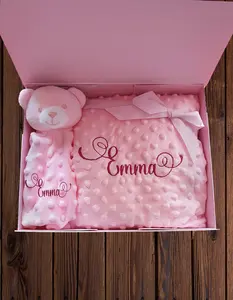 Selimut Bayi Bordir Kustom, Set Hadiah Bayi Baru Lahir Hadiah Pribadi untuk Anak Laki-laki, Perempuan