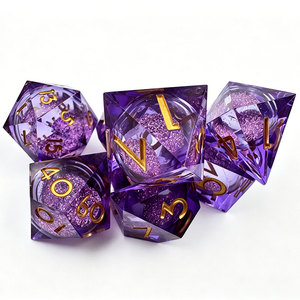 Transparent Purple Glitter Liquid Core Gold Embossed Sharp DND <b>Dice</b> Smooth Roll For Fantasy Wizard TTRPG Roleplay Gatherings - Product Image 4