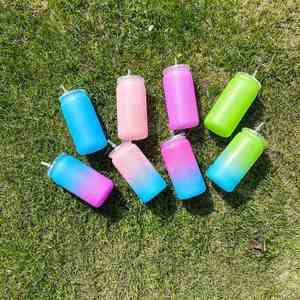 PET Kids Unbreakable Can Shaped <b>Cups</b> with pp Lid and Straw for Iced Coffee Ombre Colored 16oz <b>Plastic</b> <b>Cup</b> - Product Image 3