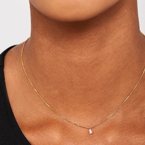 Gioielli Boho 925 argento <span class=keywords><strong>semplice</strong></span> Solitarie Baguette Cubic Zirconia collana Pedant - Product Image 3