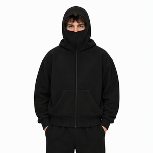 Balaclava Zip up <strong>Hoodie</strong> <strong>Face</strong> Mask Hooded Oversized Heavyweight Fleece Streetwear Hip Hop Zipper Hoodies Custom Logo Wholesale - Product Image 1