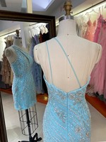 Robe de Soirée Courte Scintillante à Bretelles Asymétriques de Luxe, Ornée de Perles, Qualité Supérieure pour Grossiste de Boutiques 2026