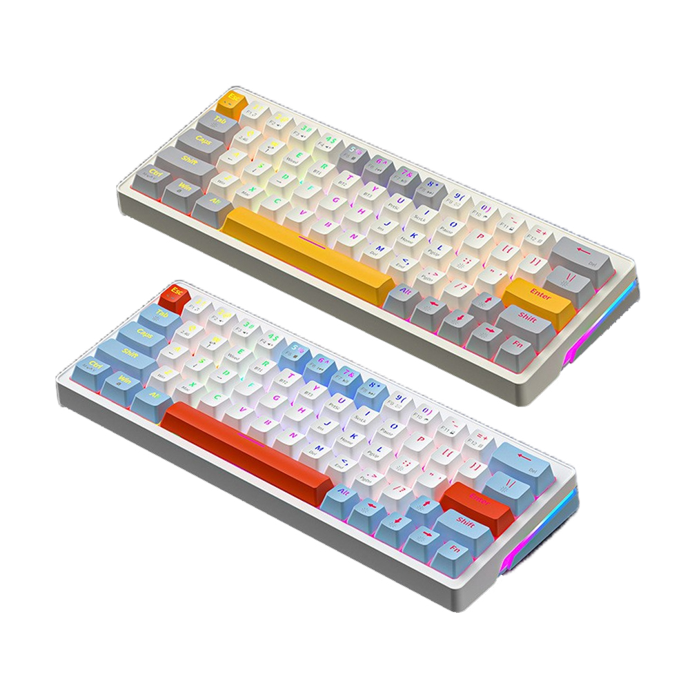 PCTENK K63 keyboard mekanis game, keyboard Mekanikal portabel berkabel BT + 2.4G + 3 model dengan soket Hotswap keyboard RGB Wins untuk IOS