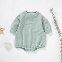 Combinaison unisexe pour bébé à manches longues en coton, col rond, ourlet élastique, fermeture à boutons-pression, respirante, couleur unie, body pour nourrisson