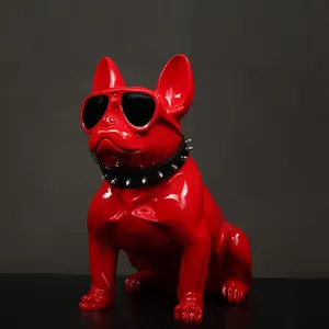 Modern duvar süsü reçine Bulldog heykel fiberglas zanaat hayvan heykeli açılış hediye satılık
