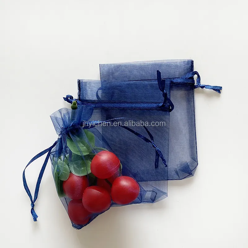 Blue Organza Drawstring Gift Bags Jewelry Pouches Colorful Mesh Drawstring Wedding Bag