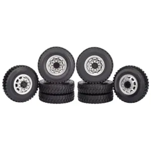 Rc 1/14 Voor & Achter Truck Rubber Wiel Banden Met 10 Spaken Aluminium Velgen Voor Tamiya Tractor Semi Trailer