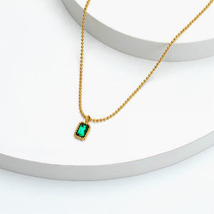 Collana in Acciaio <span class=keywords><strong>Inox</strong></span> pietra verde con 18K PVD placcato oro rettangolo ciondolo <span class=keywords><strong>Design</strong></span> femminile Gioielli Gioielli Acciaio <span class=keywords><strong>Inox</strong></span> - Product Image 3