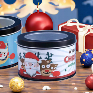 Oem nhãn hiệu riêng lễ hội Giáng sinh vui Cookie hộp thiếc kim loại lon với cửa sổ cho bánh cho lưu trữ và hiển thị - Product Image 1