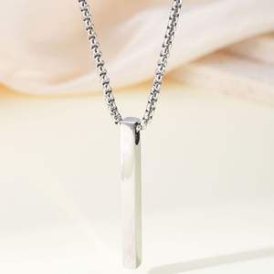 Europeo americano semplice collana a catena lunga tridimensionale alla moda pendente geometrico in acciaio inossidabile per gli uomini può essere inciso - Product Image 5