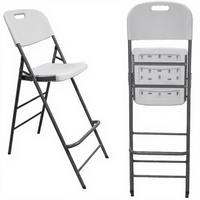 Tabouret de bar pliant robuste avec dossier et repose-pieds pour bar, pub, café, événementiel, location, chaise haute en plastique HDPE pour jardin et extérieur